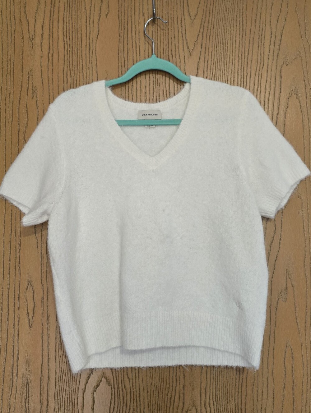 Calvin Klein Jeans White V-Neck Short Sleeve Sweater